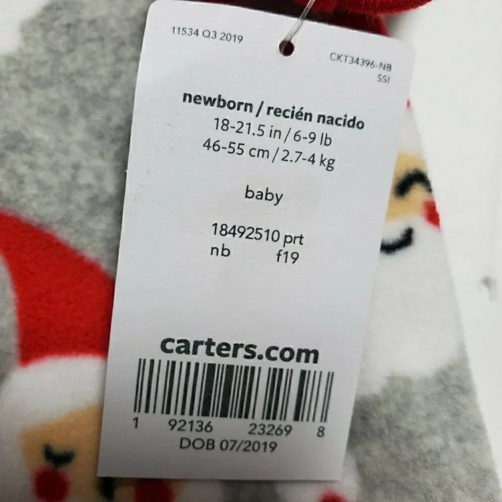 ‎Carters Santa Christmas Newborn Baby Footed Pajamas NWT